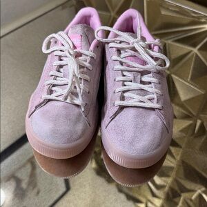 Pink  lol  Suede Sneakers with White Laces